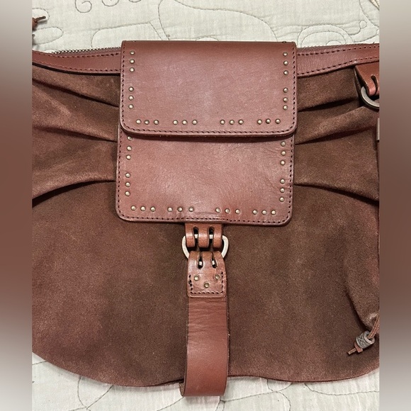 We The Free Silvie Studded Sling Bag Cognac Brown Suede - Picture 10 of 13